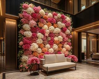 Seasonal floral installation in boutique hotel